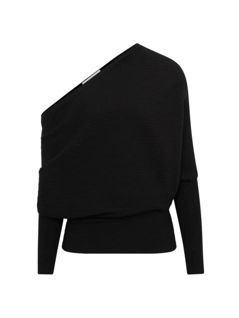 REISS Women's Lorna Ribbed One-Shoulder Sweater - Black