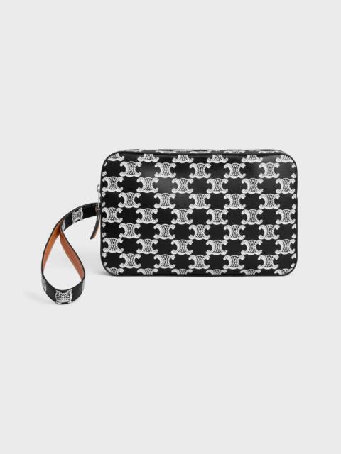 CELINE POUCH WITH STRAP IN TRIOMPHE CANVAS AND CALFSKIN