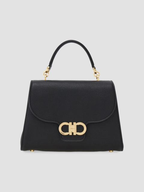 FERRAGAMO Women's Double Gancini Leather Top Handle Bag - Nero