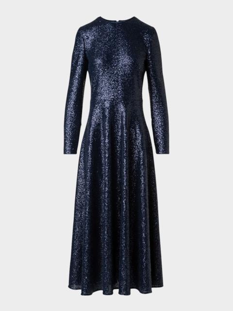 AKRIS Sequined Stretch Jersey Long-Sleeve Midi Dress