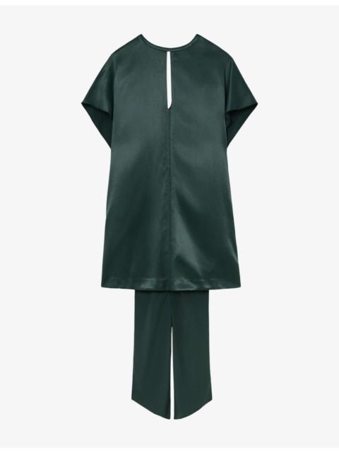 REISS Alice Cape-Detail Short-Sleeve Satin Mini Dress