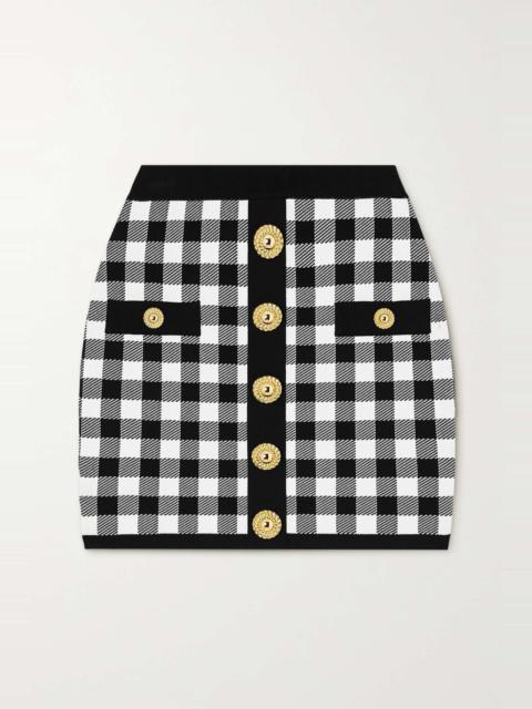 Balmain Button-embellished jacquard-knit mini skirt