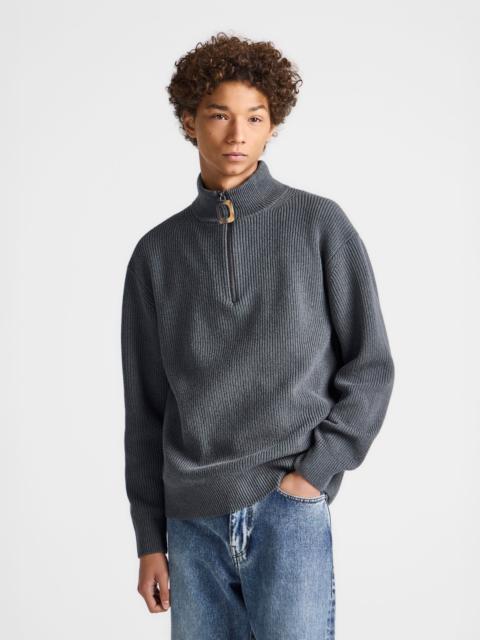 JW Anderson MENS HALF ZIP JUMPER IN STEEL