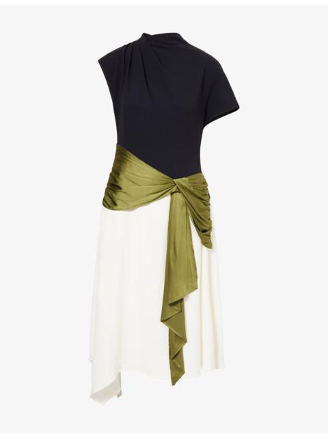 STAUD Davina Asymmetric Woven Midi Dress