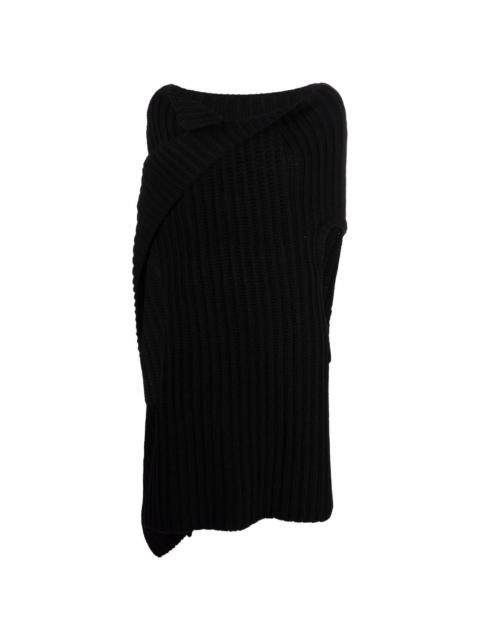 asymmetric ribbed-knit wool top