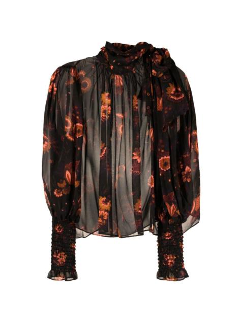 floral-print silk blouse