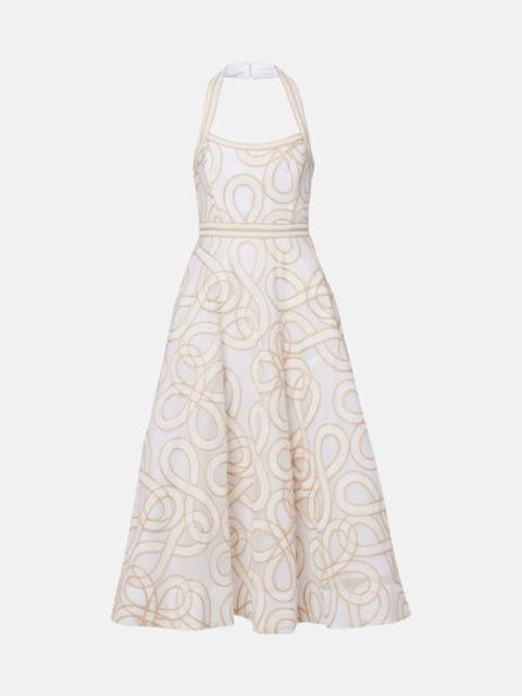 REBECCA VALLANCE Irena embroidered halterneck midi dress