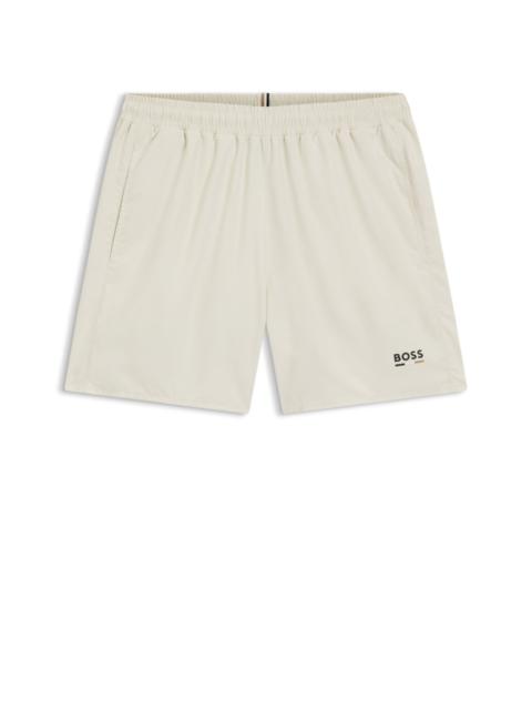 BOSS SWIM SHORTS WITH LOGO PRINT AND SIGNATURE-STRIPE DETAILS
