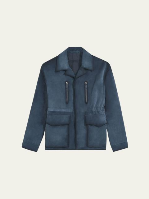 Berluti Men's Scritto-Undercollar Leather Jacket