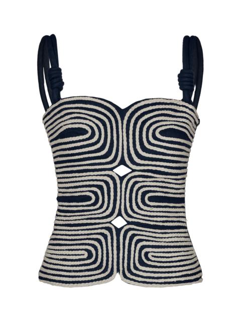 ANDRES OTALORA Marea Embroidered Linen Top navy