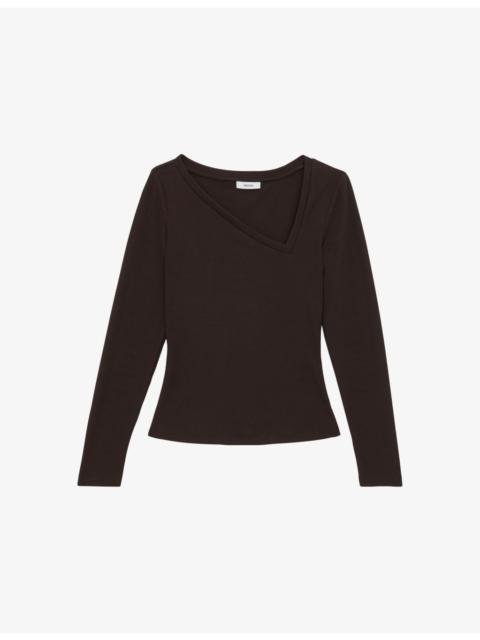 REISS Felicity Asymmetric-Neck Stretch-Cotton Top