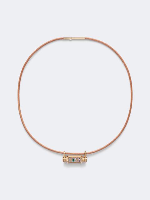 MARIE LICHTENBERG Luck Smash 18kt gold and leather locket necklace with emerald