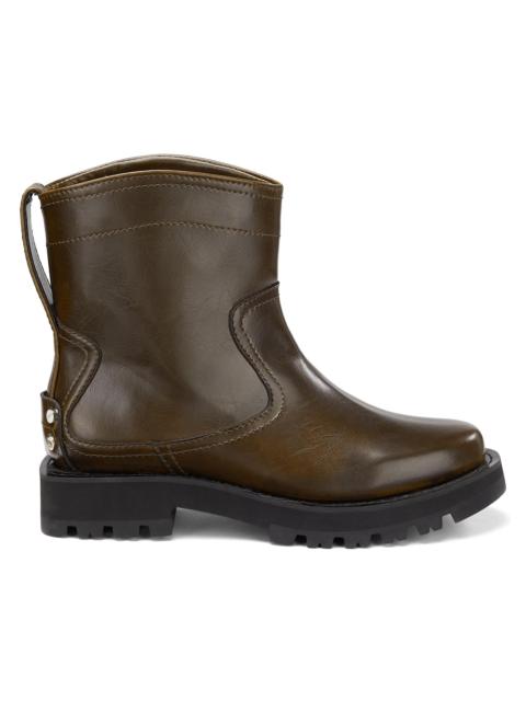 GANNI Women's Studs Crinkle Faux-Leather Ankle Boots - Dark Olive