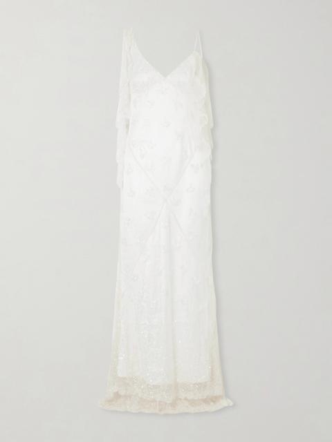 CLIO PEPPIATT Freya Embellished Draped Tulle Gown