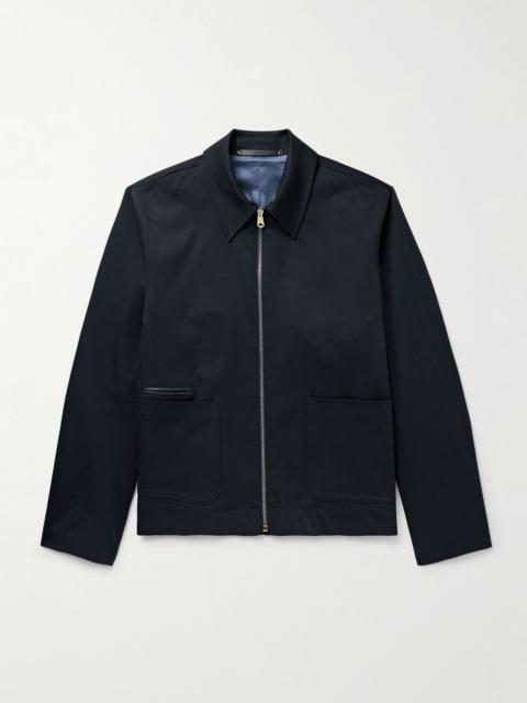 Paul Smith Leather-Trimmed Cotton-Blend Twill Harrington Jacket Navy