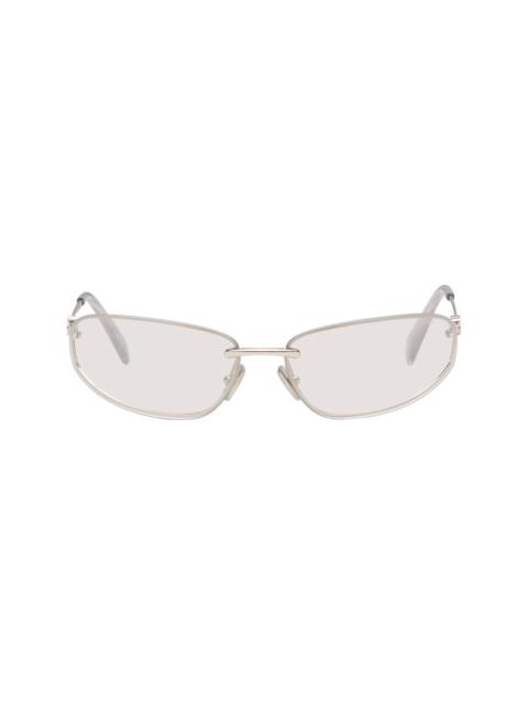Miu Miu Silver Rimless Metal Oval Sunglasses
