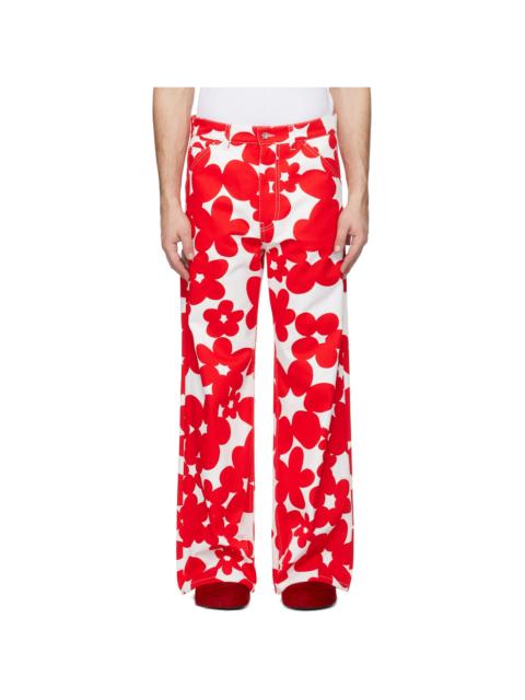 Marni Red & White Dillies Print Cargo Pants