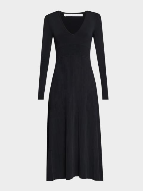 MARIA McMANUS V-Neck Long-Sleeve Pleated Midi Dress