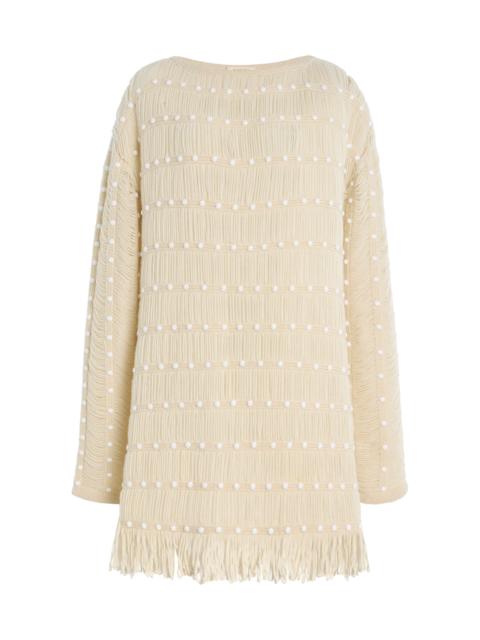 diotima Notte Embellished Merino Wool-Nylon Mini Dress ivory