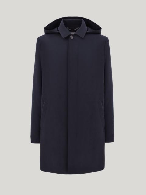 Canali MIDNIGHT BLUE TECHNICAL FABRIC CAR COAT WITH DETACHABLE HOOD