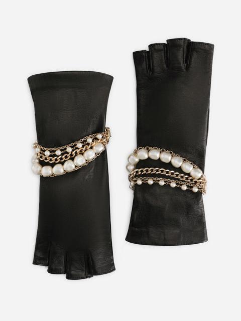 Dolce & Gabbana Nappa leather gloves with bejeweled bracelet embellishment