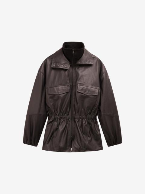 The Frankie Shop Carnaby Funnel Neck Leather Jacket - Dark Plum