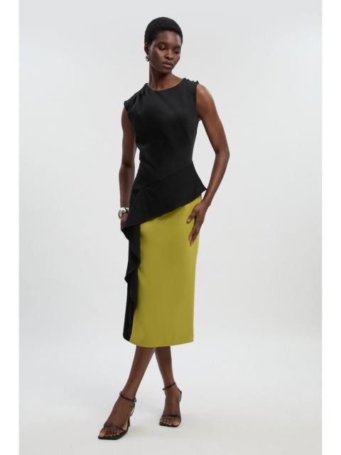 KAREN MILLEN Soft Tailored Asymmetric Neck Draped Waist Detail Midi Dress