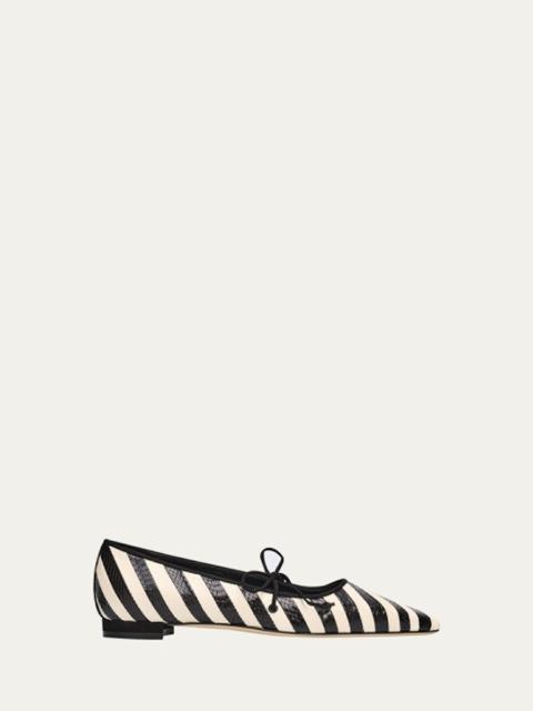 Manolo Blahnik Federica Striped Leather Ballerina Flats