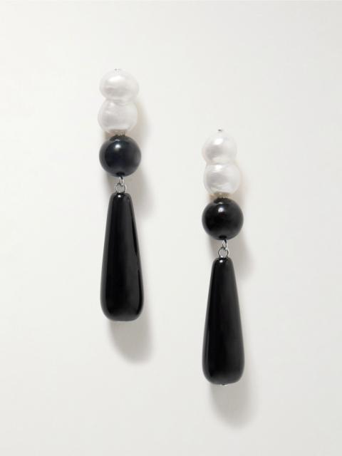 Completedworks Tarn II recycled silver, onyx and pearl earrings Black