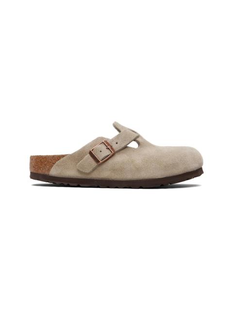 BIRKENSTOCK Taupe Regular Boston Soft Footbed Suede Leather Loafers