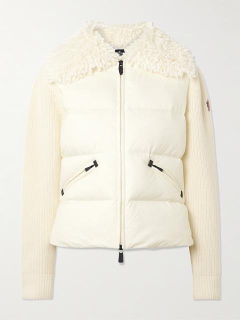 Moncler Grenoble Fleece And Quilted Shell-paneled Ribbed Wool Cardigan
