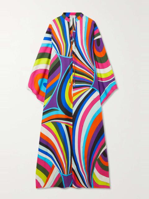 Draped printed silk-twill kaftan