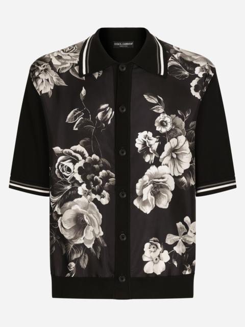 Oversize silk and cotton shirt with floral print