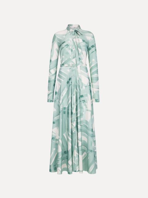 Oscar de la Renta LONG SLEEVE STRIPEY PLAID JERSEY DAY DRESS
