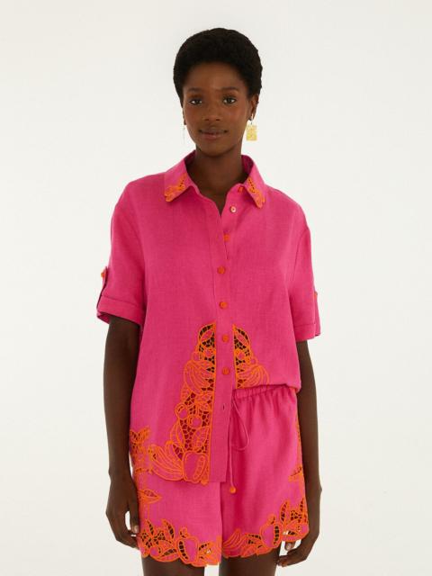 FARM RIO Pink Fruit Richelieu Artisanal Euroflax Premium Linen Shorts