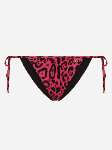 Dolce & Gabbana Bikini bottoms with neon leopard print with string ties
