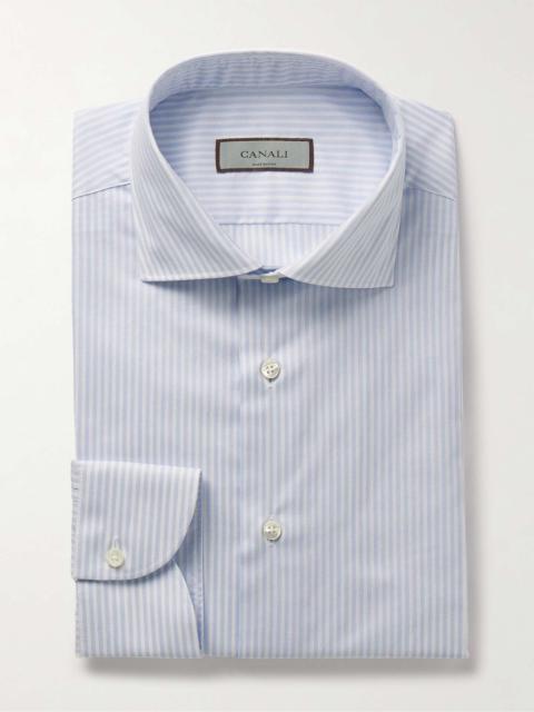 Slim-Fit Cutaway-Collar Striped Cotton-Twill Shirt