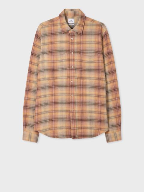 Paul Smith Orange and Beige Cotton-Cashmere Crinkle Check Shirt