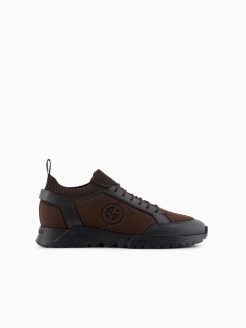 GIORGIO ARMANI Knit-and-leather sneakers