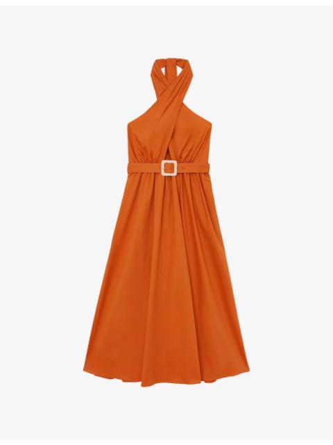 REISS Rowe Halterneck Sleeveless Stretch-Cotton Midi Dress