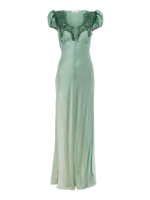 Chloé Lace-Trimmed Silk Satin Maxi Dress green