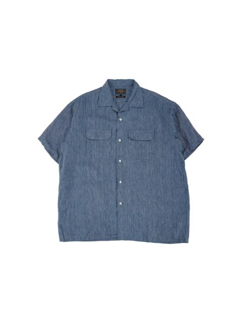 BEAMS PLUS Open Collar Indigo Linen Stripe