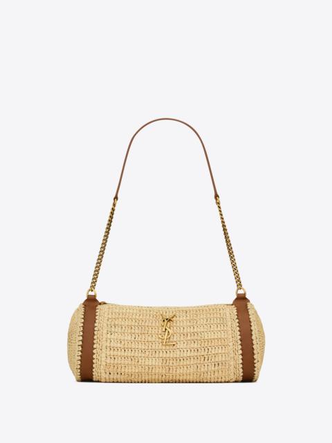 SAINT LAURENT cassandre small cylindric bag in raffia and vegetable-tanned leather