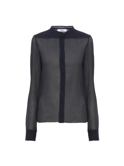 SLIM-FIT COLLARLESS BLOUSE IN SILK CRÊPON