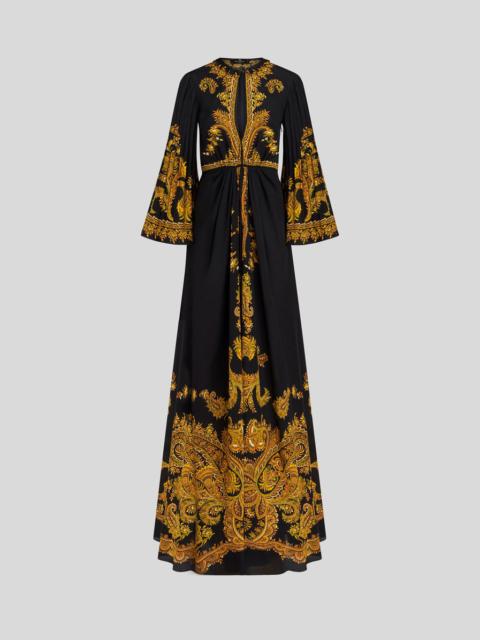 LONG SILK DRESS WITH PLEATED SLEEVES