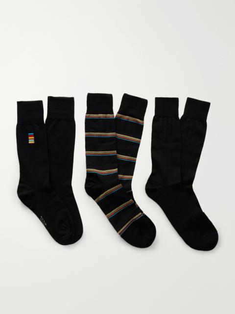 Paul Smith Pack of Three Striped Cotton-Blend Socks