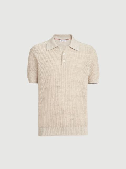 Brunello Cucinelli Linen and cotton half English rib knit polo