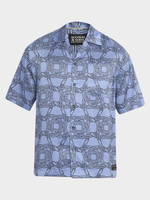 SCOTCH & SODA Men's Logo Horseshoe-Printed Short-Sleeve Shirt
