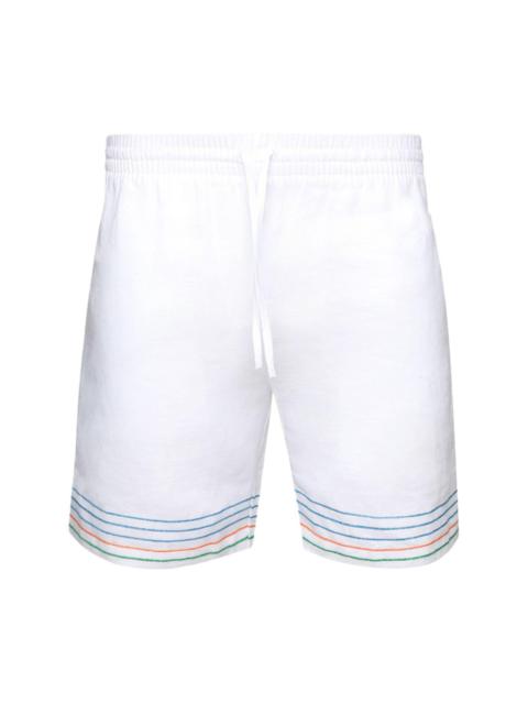 stripe-embroidered linen shorts