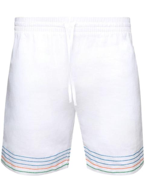 stripe-embroidered linen shorts